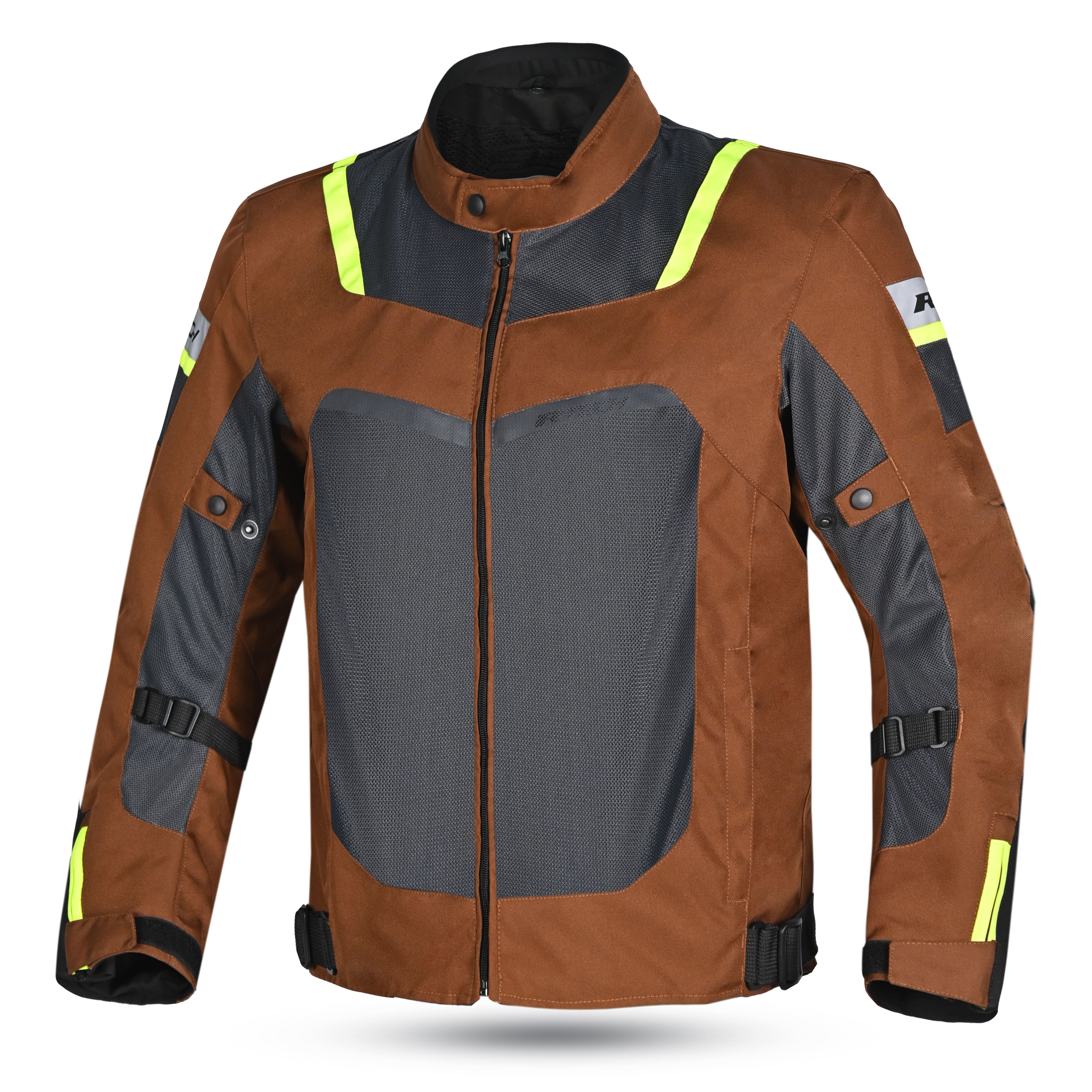 R-TECH SPIRAL MESH Motorcycle Jacket Brown Grey Fluo Yellow