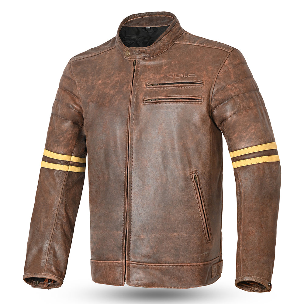 bela royal rider leather motorcycle jacket brown front side view