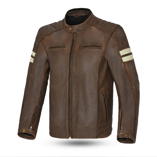 Bela Stark Motorcycle Leather Jacket Brown Beige front pic