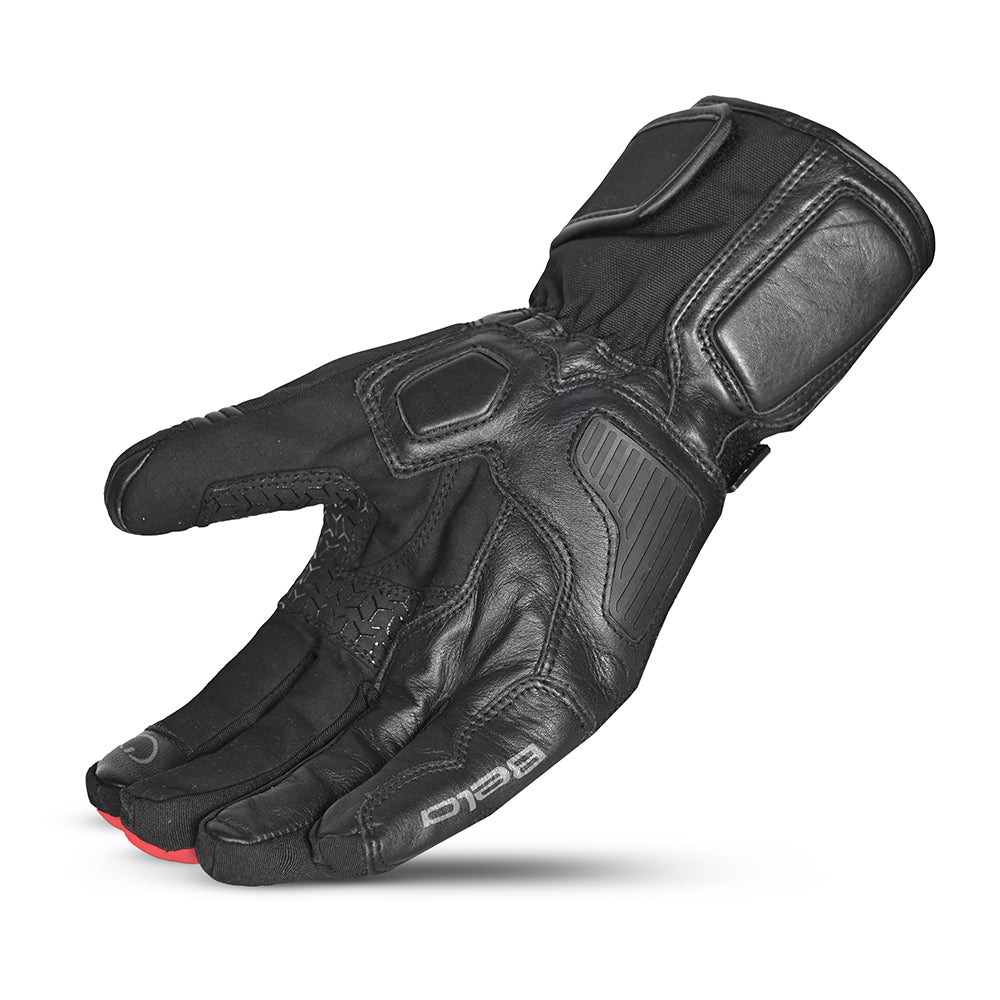 BELA Ice Winter Motorcycle Riding Leather Gloves Black Red 