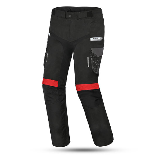 bela crossroad textile pant black and red front side view