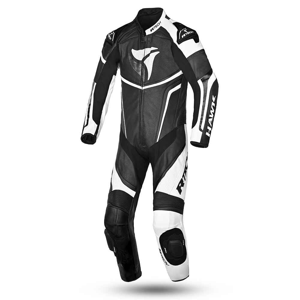 R Tech Hawk 1PC Motorcycle Racing Leather Suit Black White 