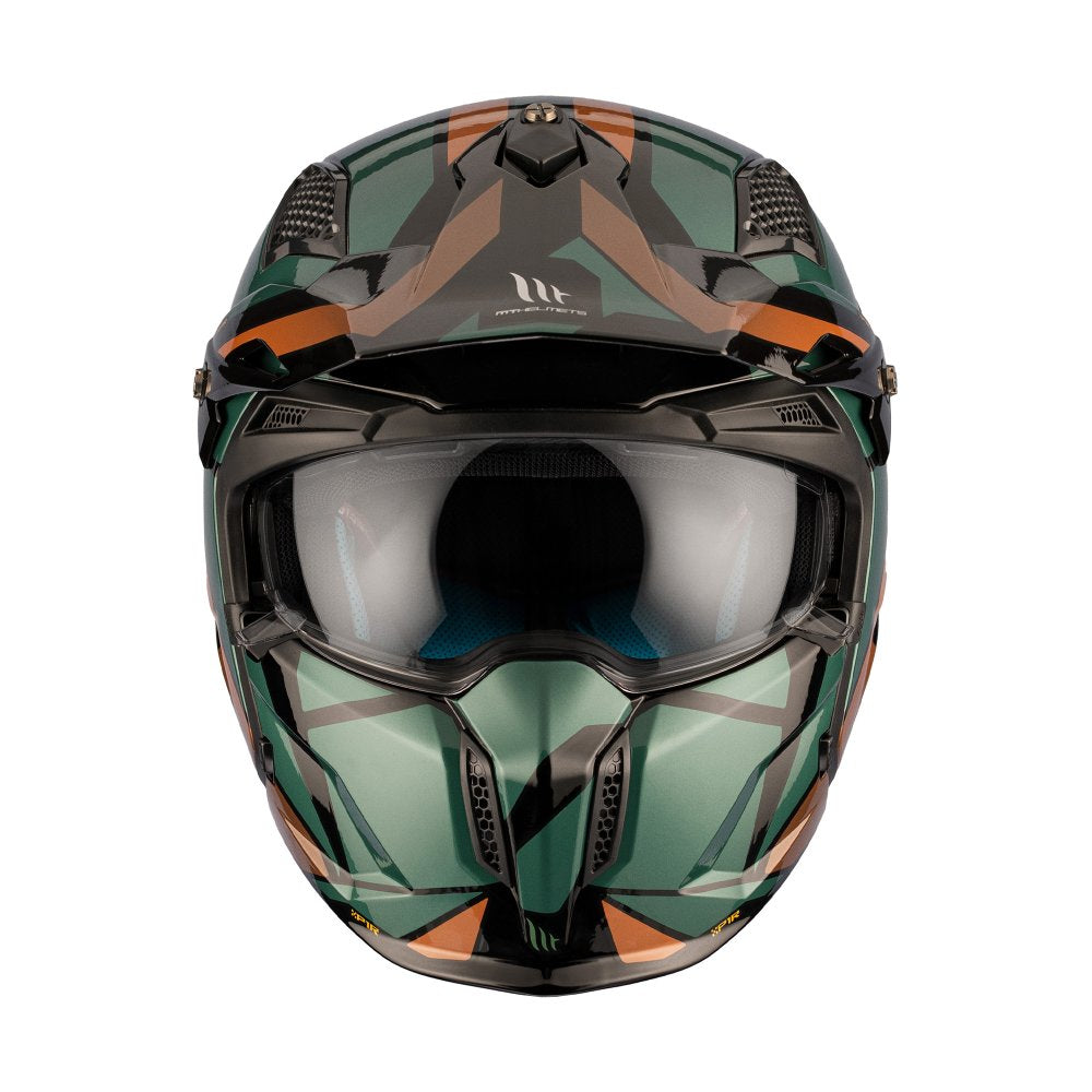 MT Streetfighter Matte Black Green Gold Luxury Motorbike Adventure Helmet