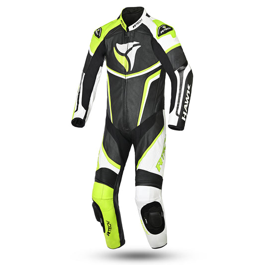 R Tech Hawk 1PC Motorcycle Racing Suit Black White Yellow