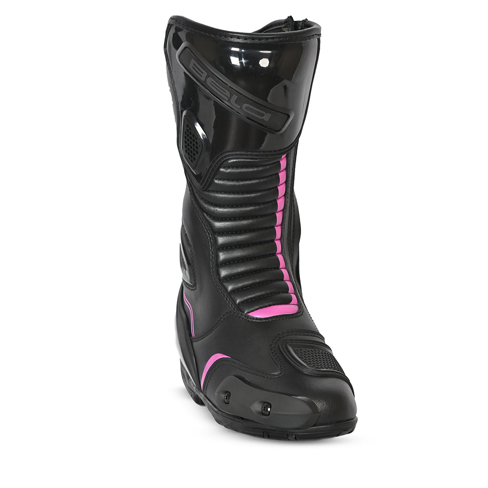 bela micro strip lady racing boots black and pink front side view