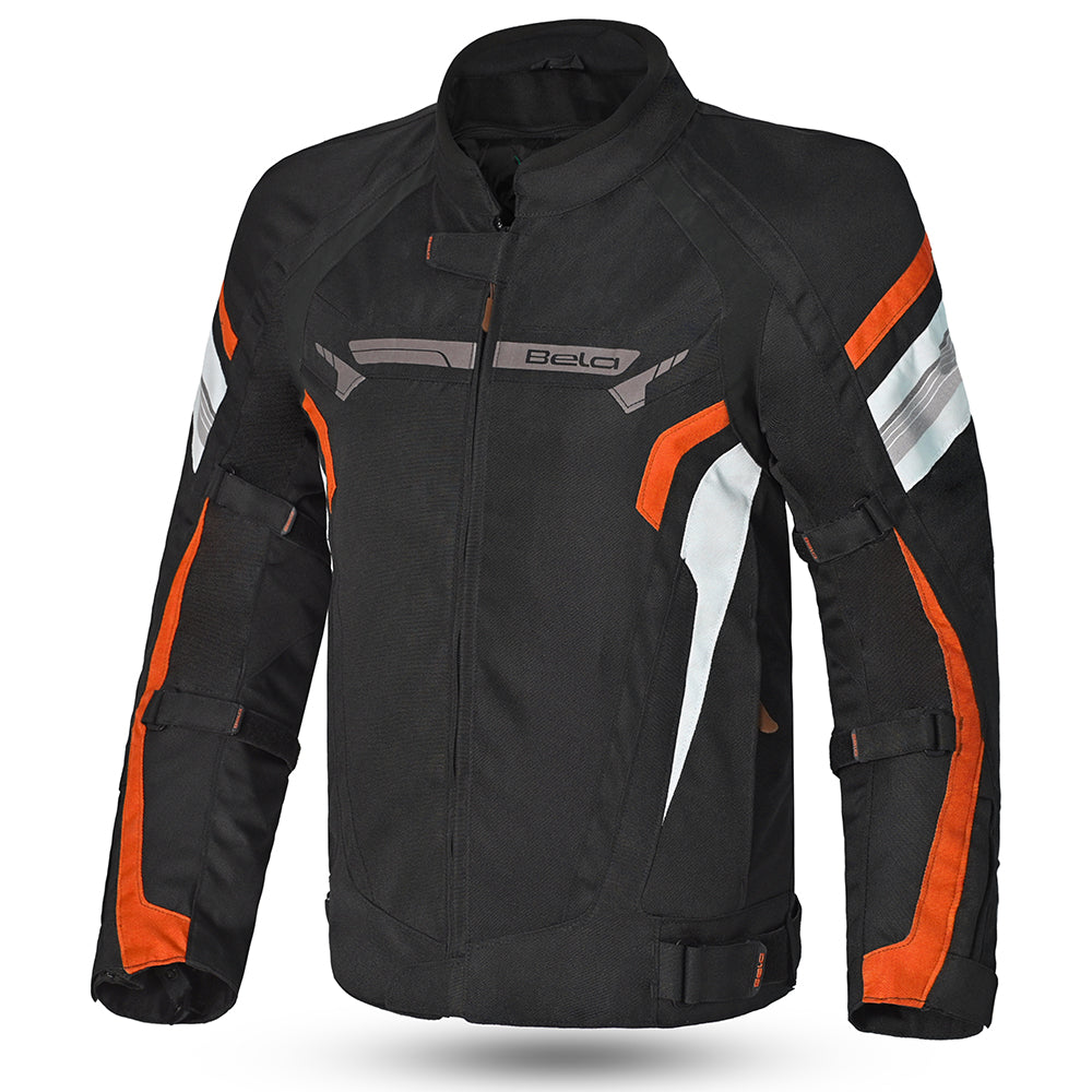 Bela Highland Man Textile Motorcycle Jacket Black Orange Front