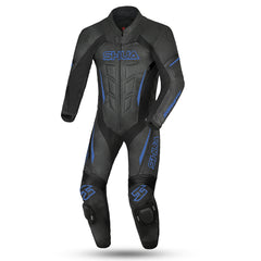 SHUA Infinity 2.0 - 1 PC Motorcycle Racing Leather Suit - Black Blue - front view