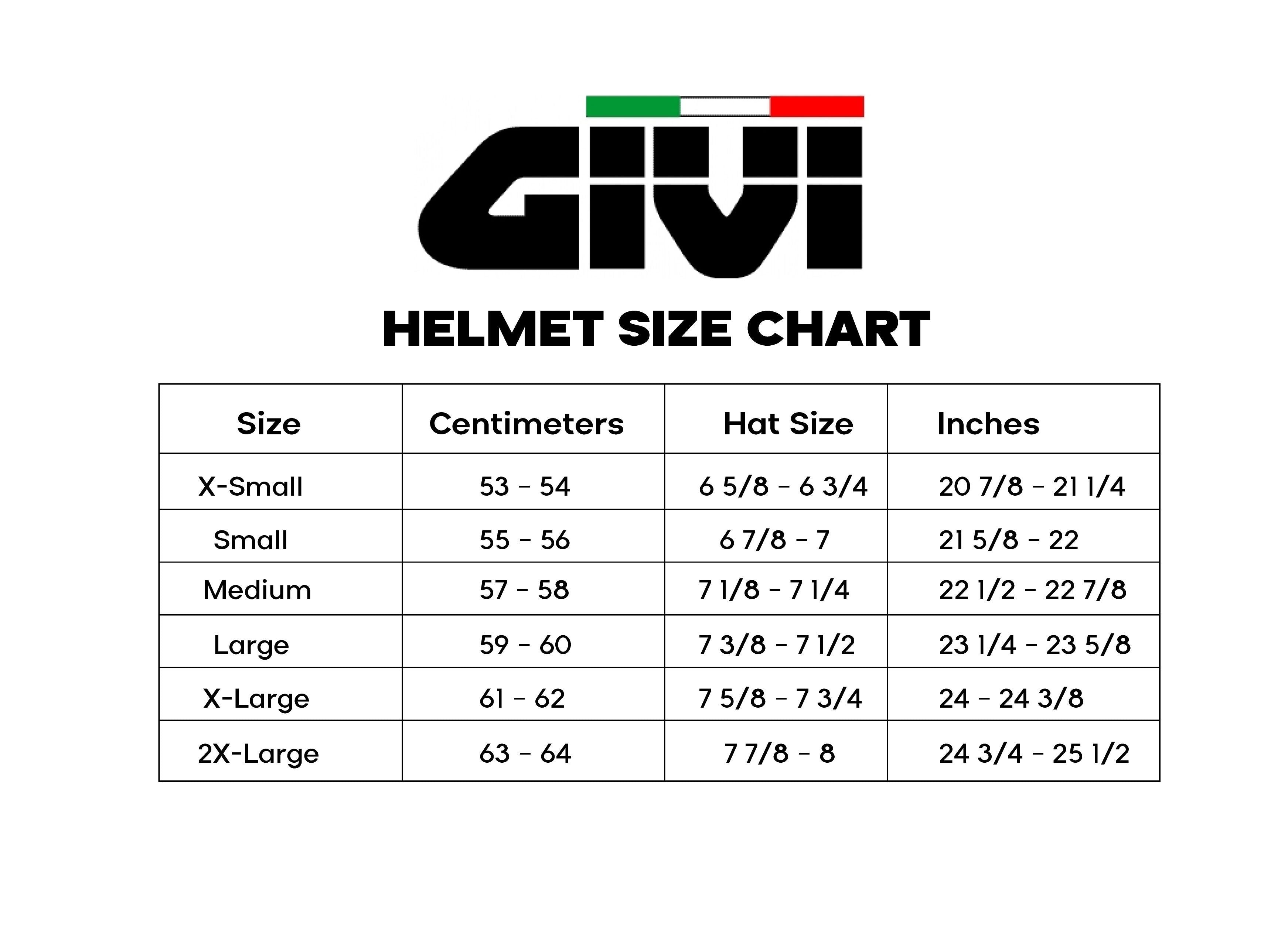 agv helmet sizes guide GIVI - FULL FACE HELMET 508/MYSTICAL BLACK/BRONZE/GOLD – MaximoMoto SL