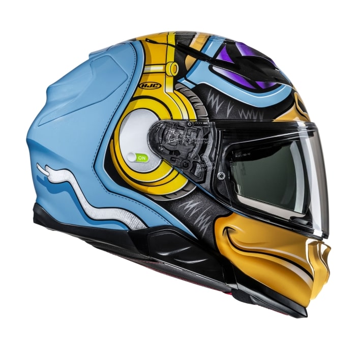 HJC F71 Monkey DJ Motorcycle Full Face Helmet Blue White Fluo Yellow