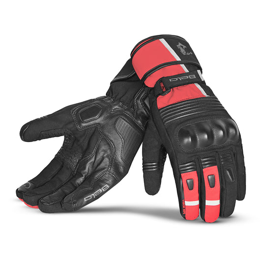 BELA Ice Winter Motorcycle Riding Leather Gloves Black Red 