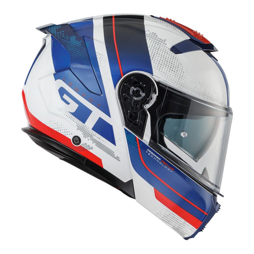 Premier Legacy GT SE 13 Modular Motorcycle Helmet – White, Blue & Red