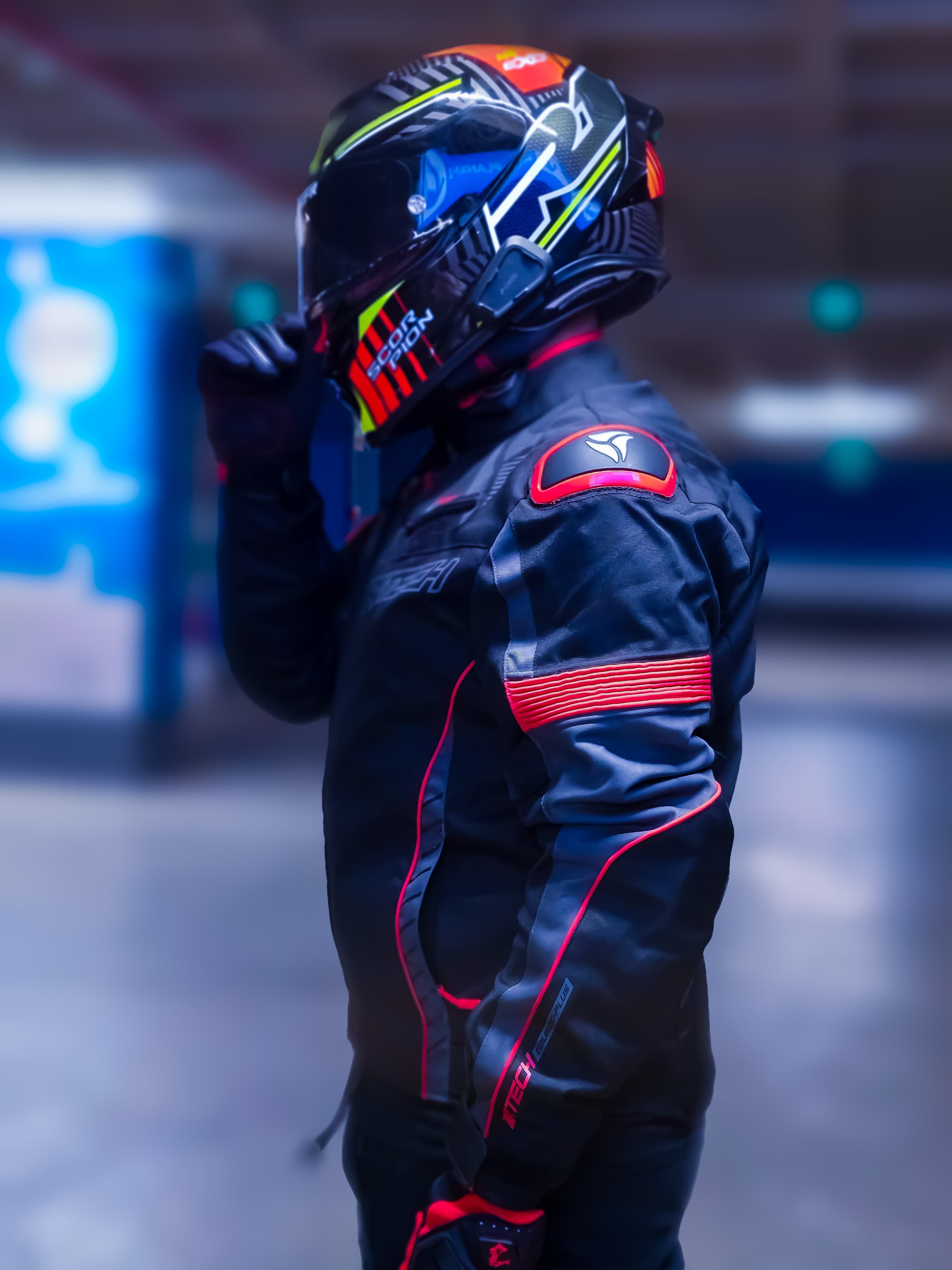 R-Tech Knight Rider Short Motorcycle Racing Jacket Black Dark Grey Red ...