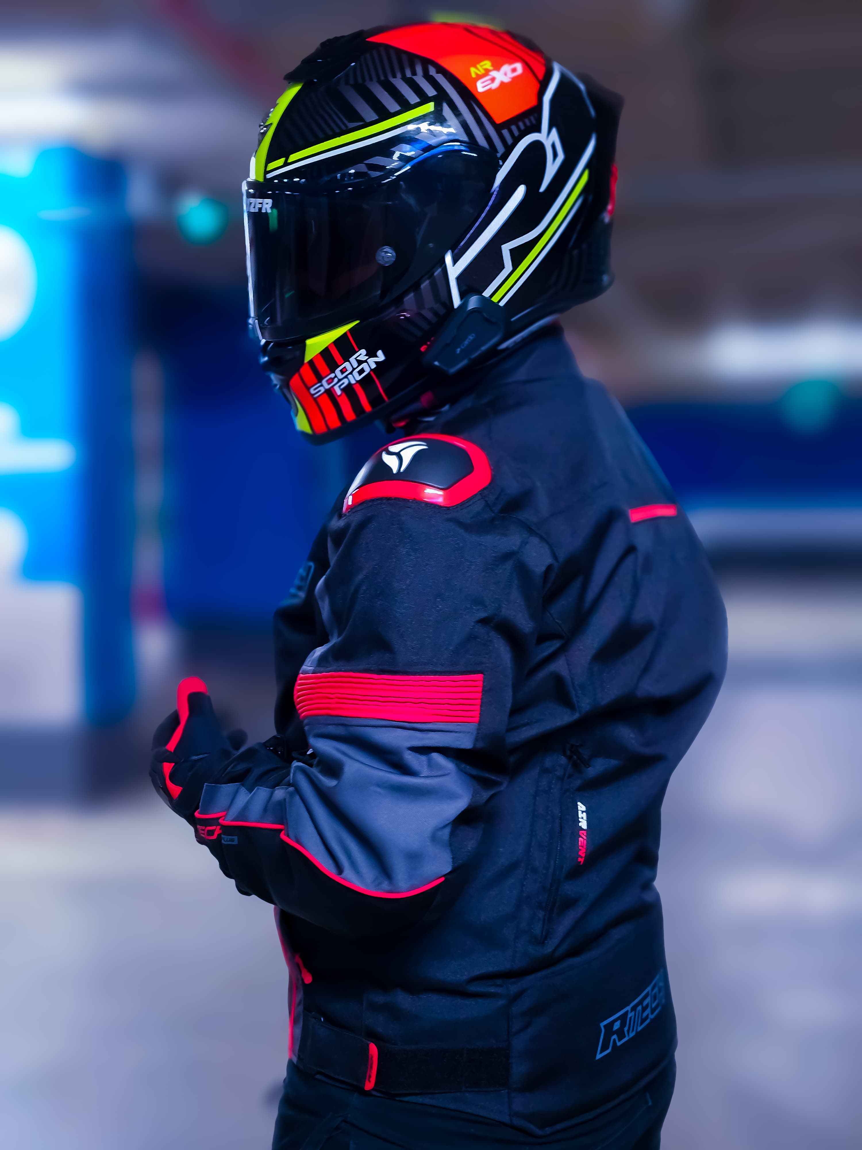 R-Tech Knight Rider Short Motorcycle Racing Jacket Black Dark Grey Red ...
