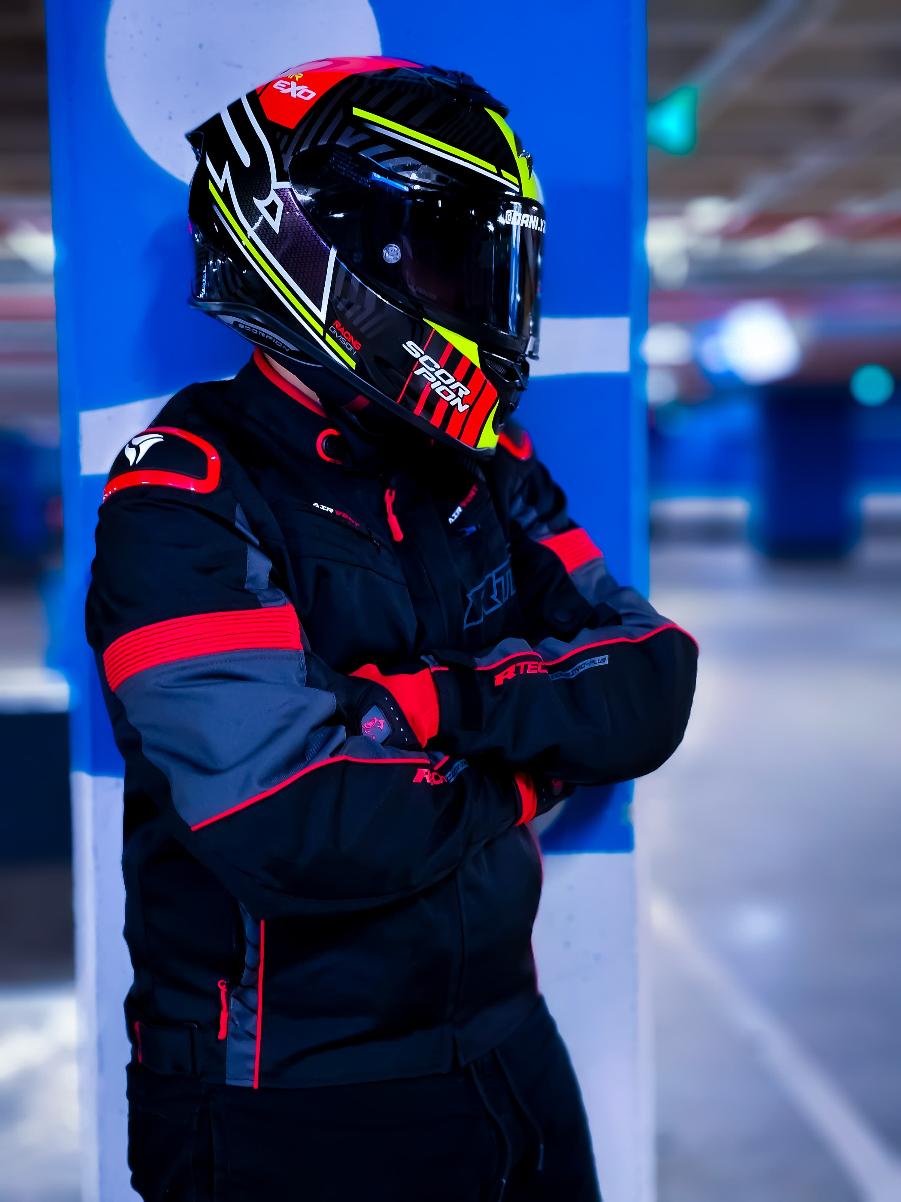 R-Tech Knight Rider Short Motorcycle Racing Jacket Black Dark Grey Red ...