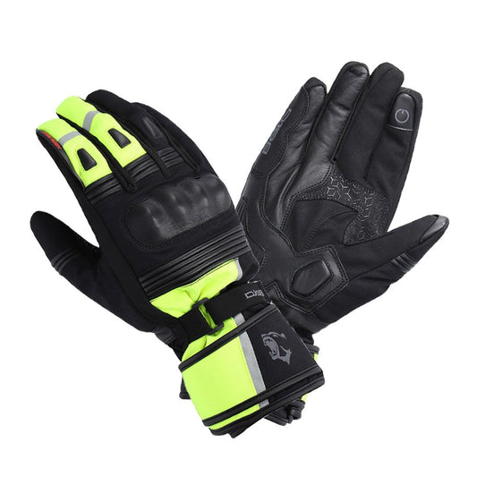 BELA Ice Winter Lady Motorcycle Leather Gloves Black Yellow Fluo 
