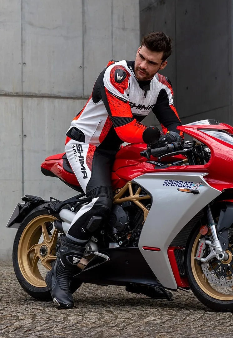 SHIMA STR 2.0 MOTORCYCLE LEATHER JACKET RED FLUO