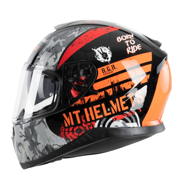 MT Thunder 3 Sniper Full Face Motorcycle Helmet Gloss Black/Orange Left Side