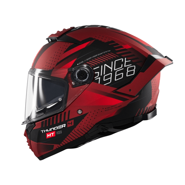 MT Thunder 4 Lumin Full Face Motorcycle Helmet Red Left Side