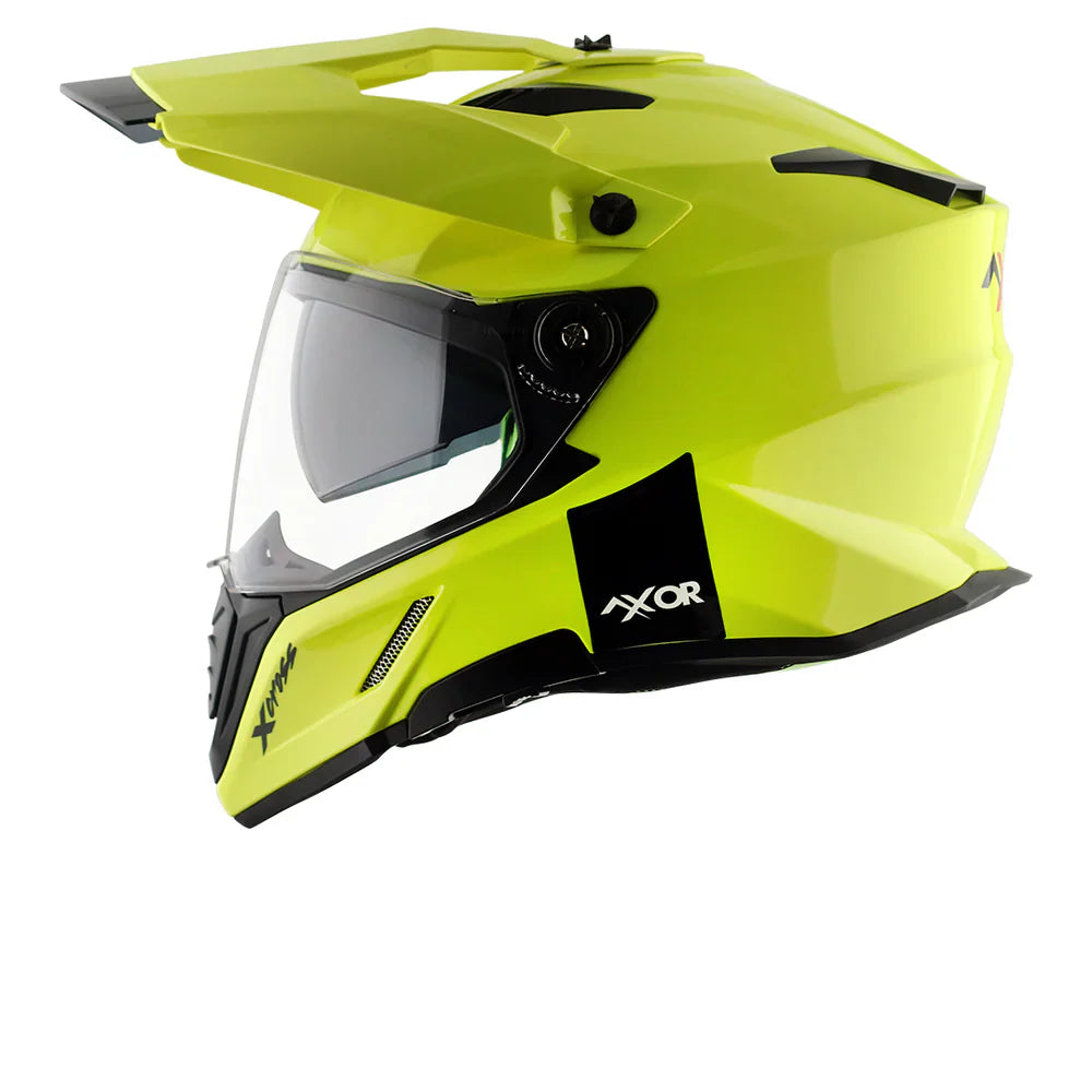 AXOR X-CROSS SPORT DUAL VISOR MOTORCYCLE HELMET FLUORESCENT YELLOW