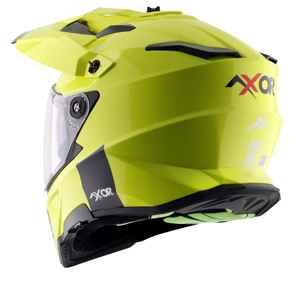 AXOR X-CROSS SPORT DUAL VISOR MOTORCYCLE HELMET FLUORESCENT YELLOW