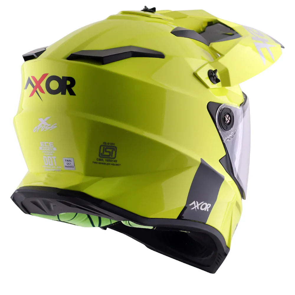 AXOR X-CROSS SPORT DUAL VISOR MOTORCYCLE HELMET FLUORESCENT YELLOW