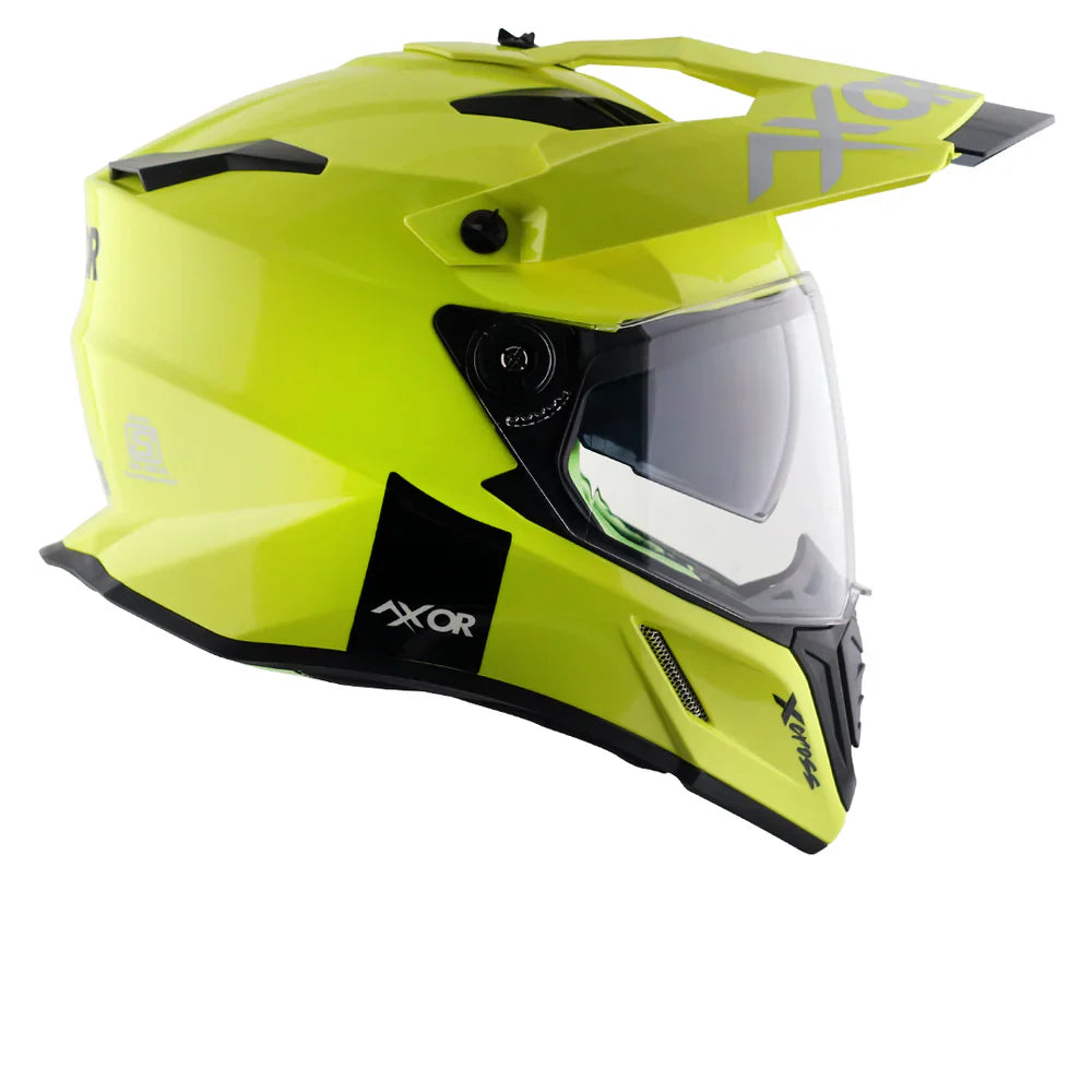AXOR X-CROSS SPORT DUAL VISOR MOTORCYCLE HELMET FLUORESCENT YELLOW