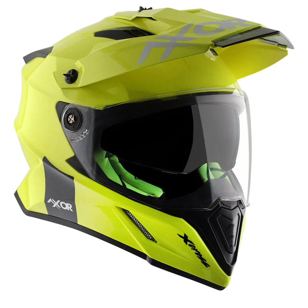 AXOR X-CROSS SPORT DUAL VISOR MOTORCYCLE HELMET FLUORESCENT YELLOW