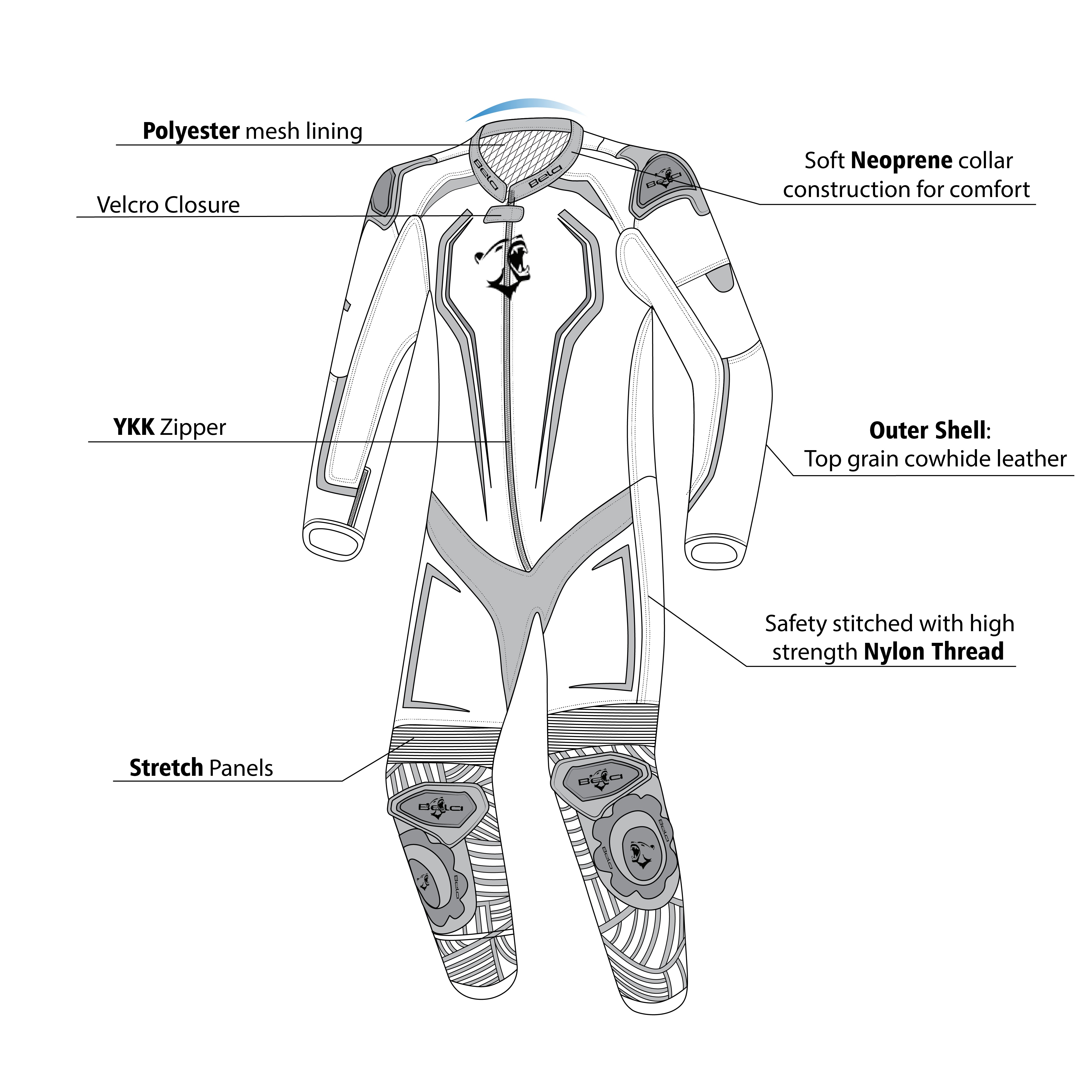 BELA North Star 1 PC Motorcycle Suit White Black Green