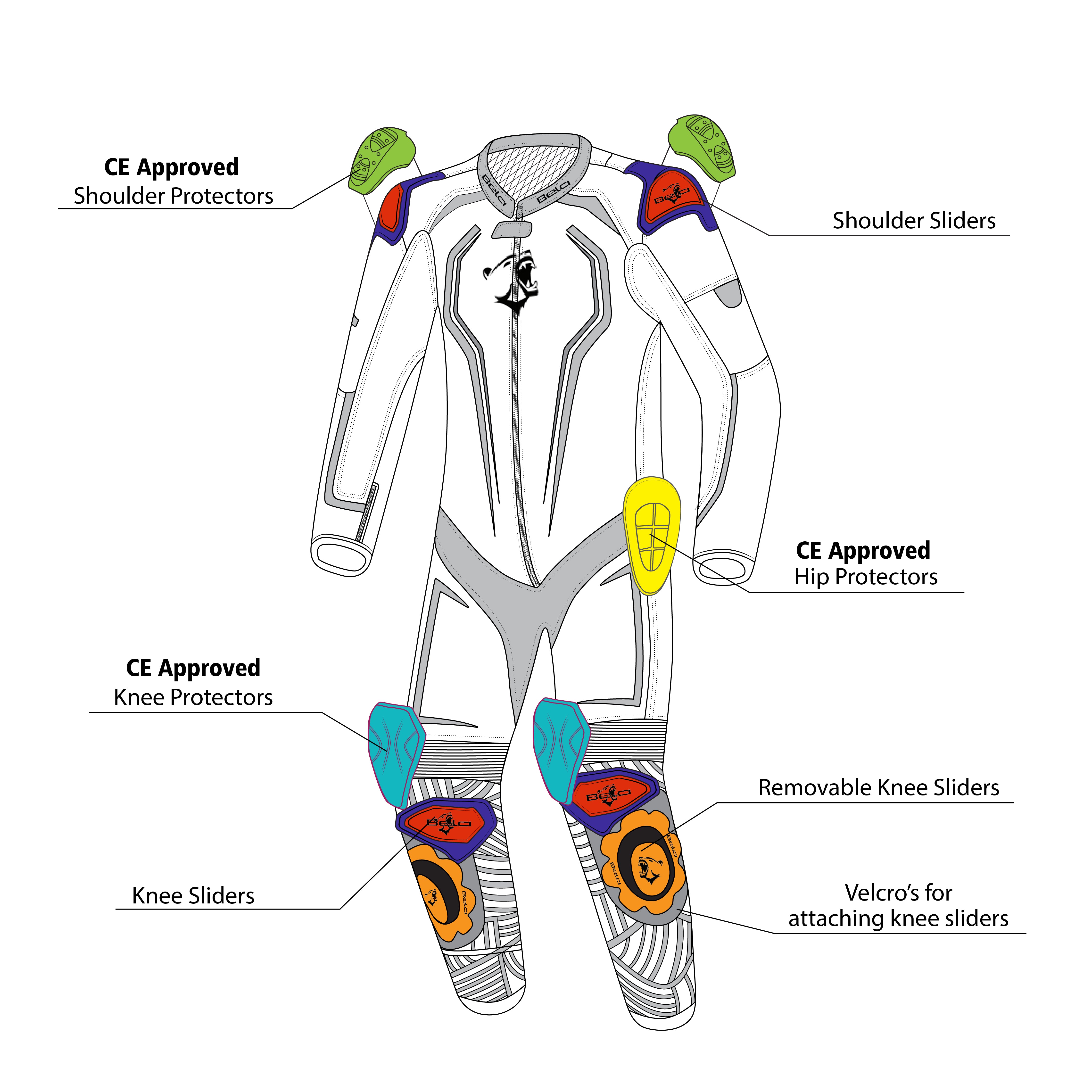 BELA North Star 1 PC Motorcycle Suit White Black Green