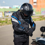 BELA Highland Motorcycle Riding Jacket Men Black Blue 