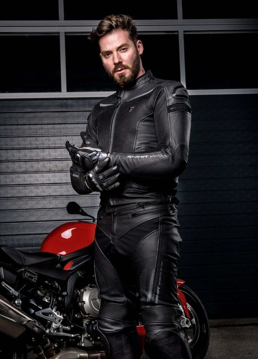 SHIMA PISTON MEN MOTORCYCLE LEATHER JACKET BLACK