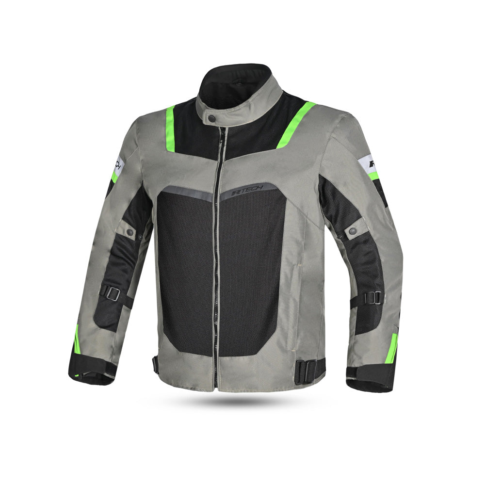 R-Tech Spiral Mesh Motorcycle Touring Jacket Cool Grey Black Flou Green