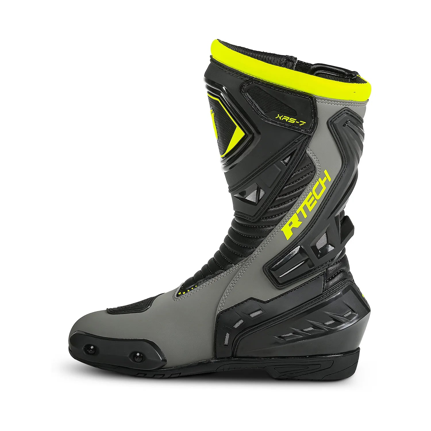 R-TECH Tornado 2.0 Motorcycle Leather Boots Black Grey Fluor Yellow