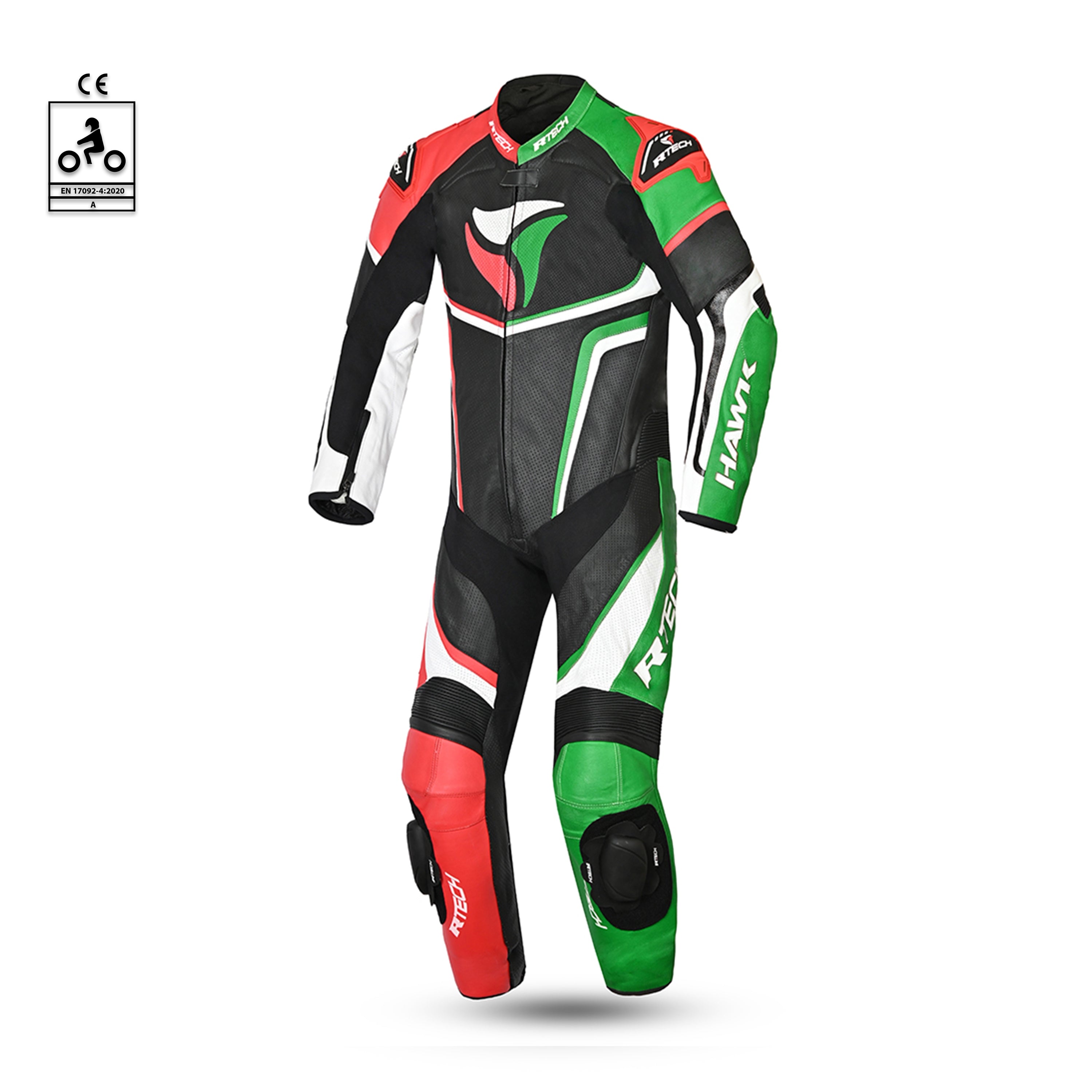 R Tech Hawk 1PC Motorcycle Racing Suit Green Black Red White