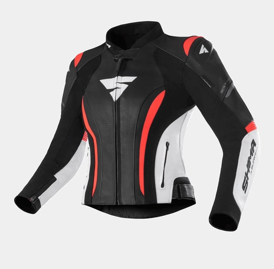 SHIMA MIURA 2.0 LADY MOTORCYCLE LEATHER JACKET BLACK RED FLUO