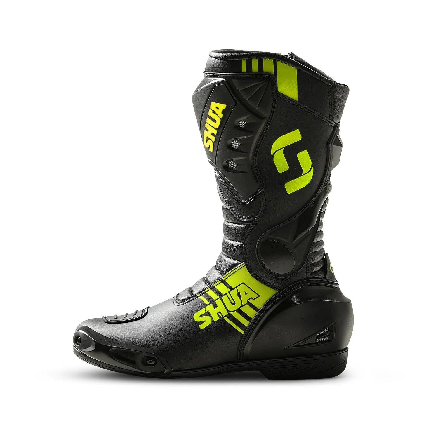 SHUA Super Tech Racing Motorcycle Leather Boots Black Fluor Yellow