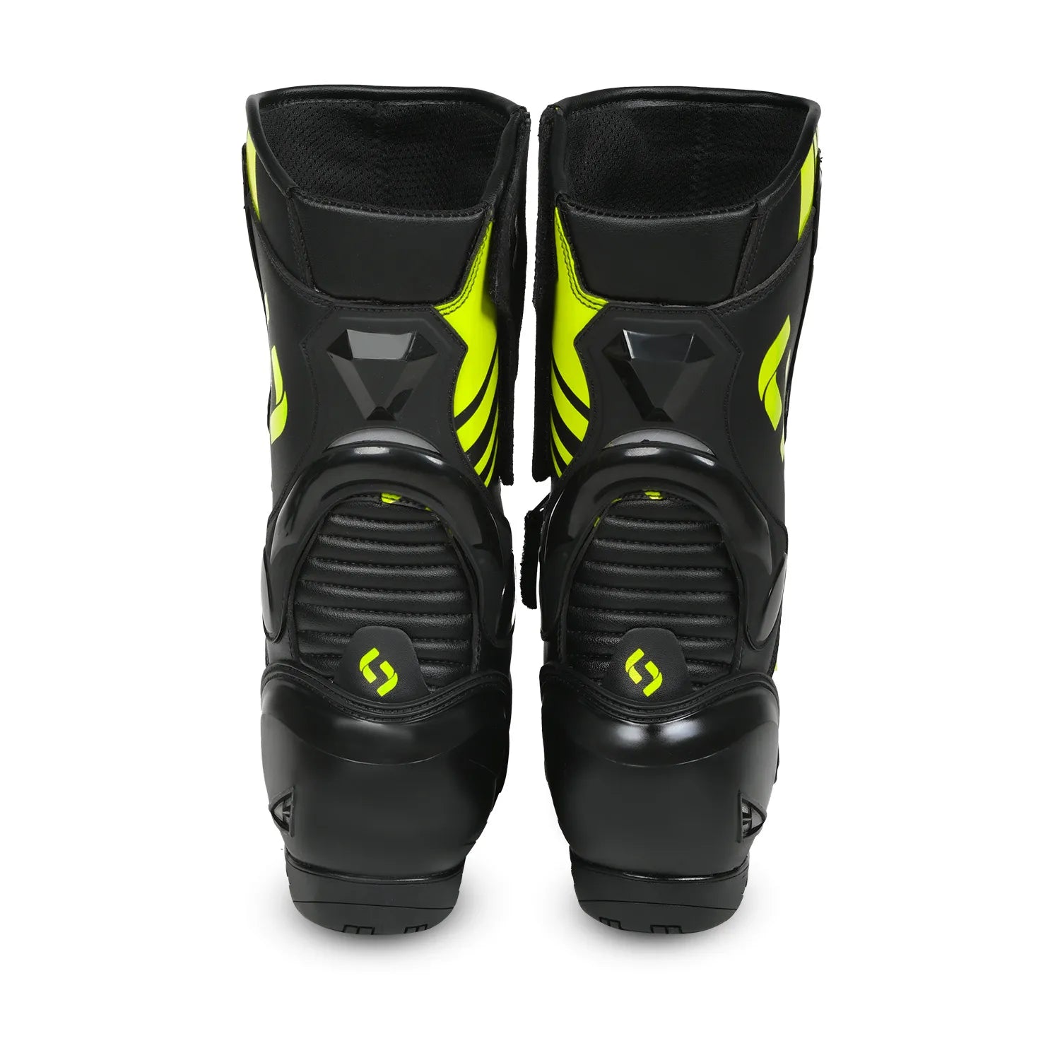 SHUA Super Tech Racing Motorcycle Leather Boots Black Fluor Yellow