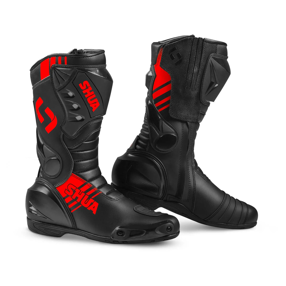 SHUA Super Tech Motorcycle Racing Leather Boots Black Red
