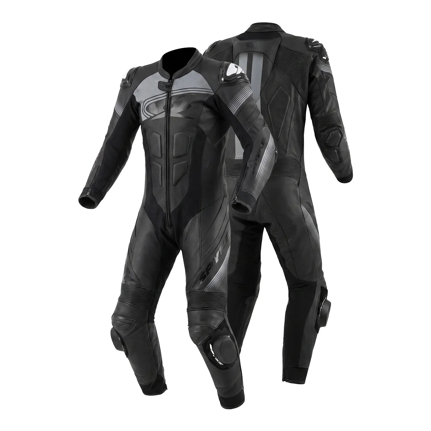 Spyke Estoril 1PC Motorcycle Racing Leather Suit Black Anthracite