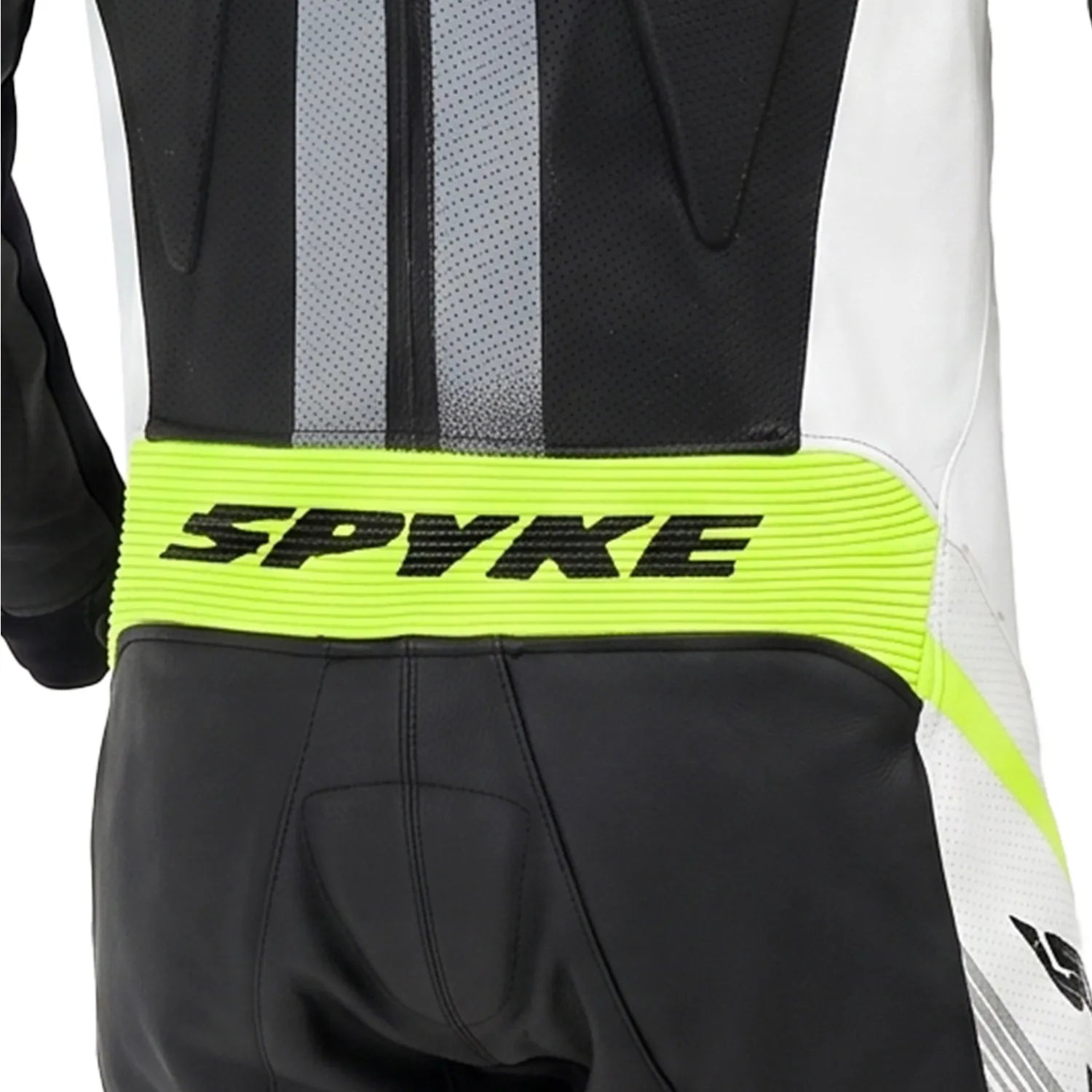Spyke Estoril 1PC Motorcycle Racing Leather Suit Black White Yellow Fluro