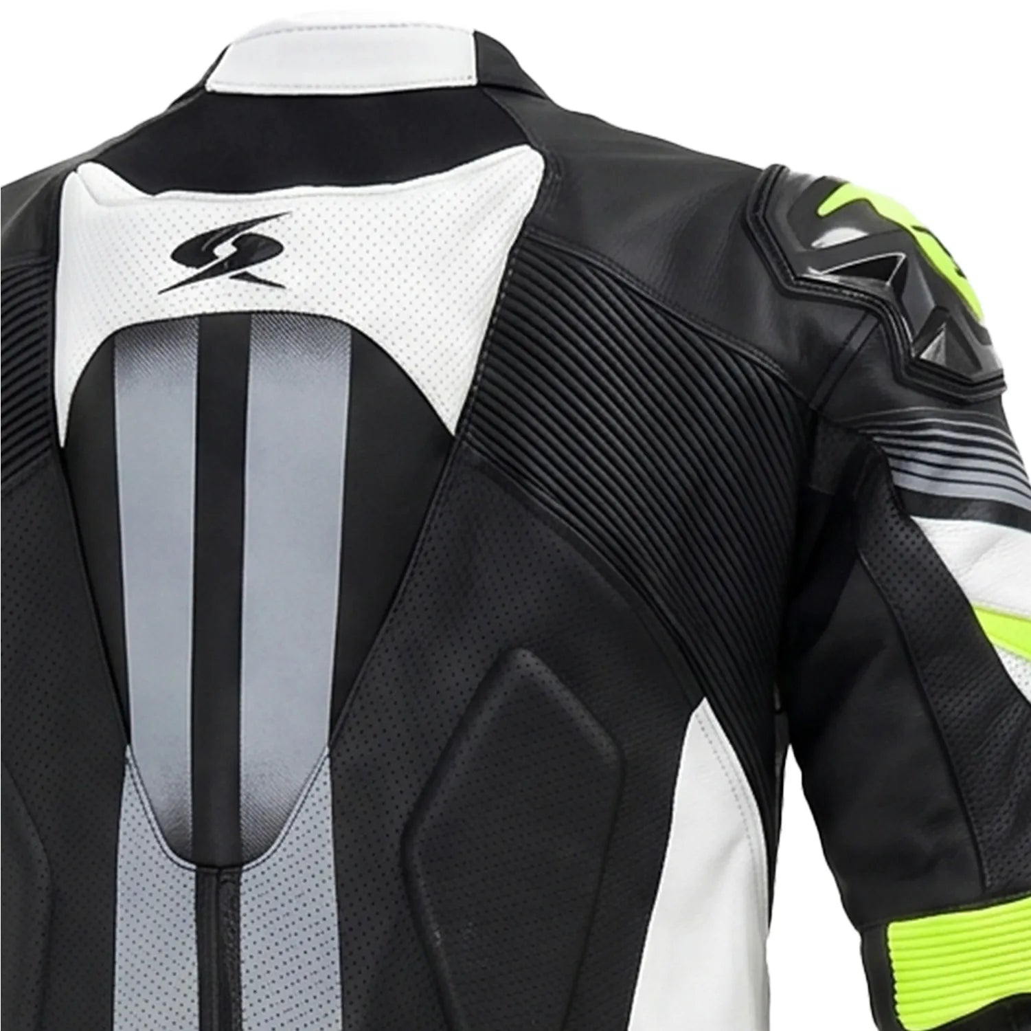 Spyke Estoril 1PC Motorcycle Racing Leather Suit Black White Yellow Fluro