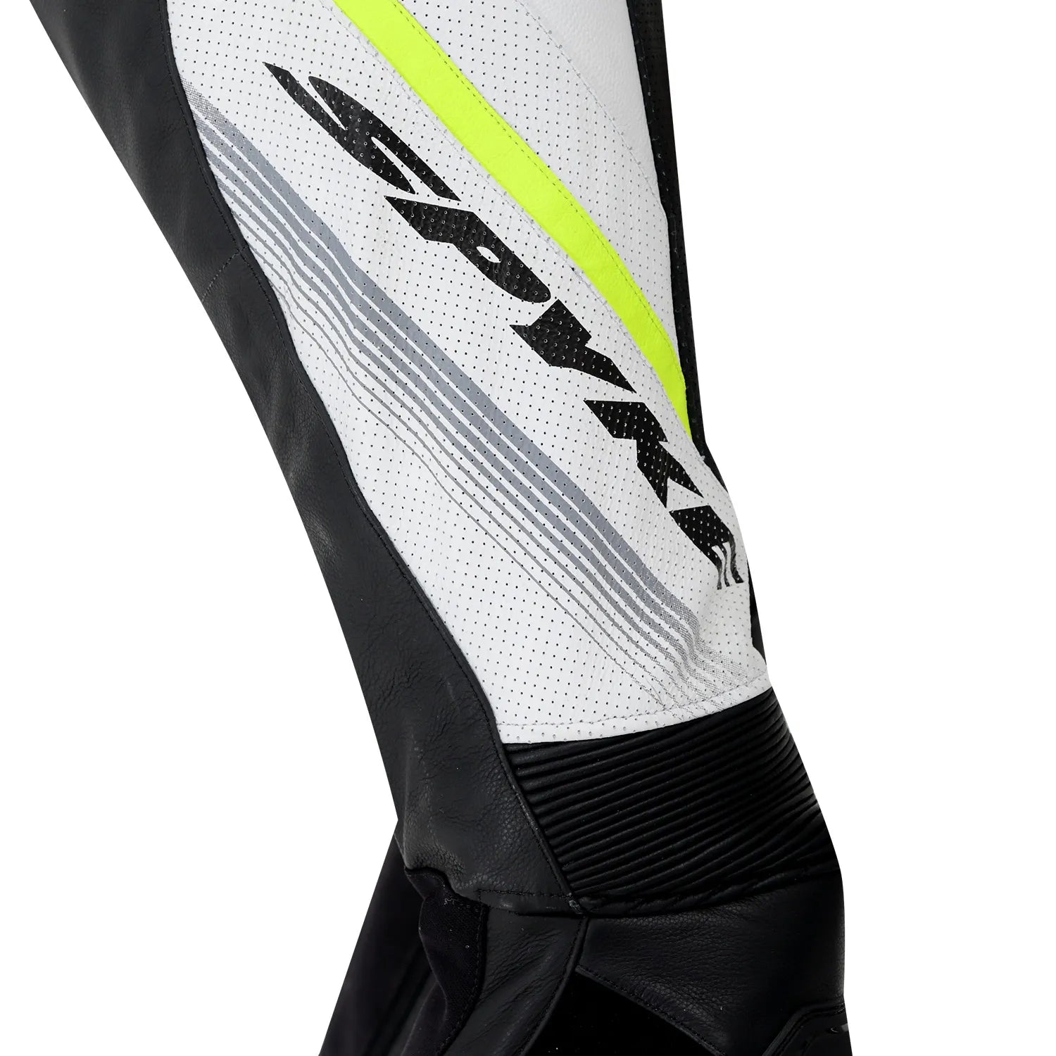 Spyke Estoril 1PC Motorcycle Racing Leather Suit Black White Yellow Fluro