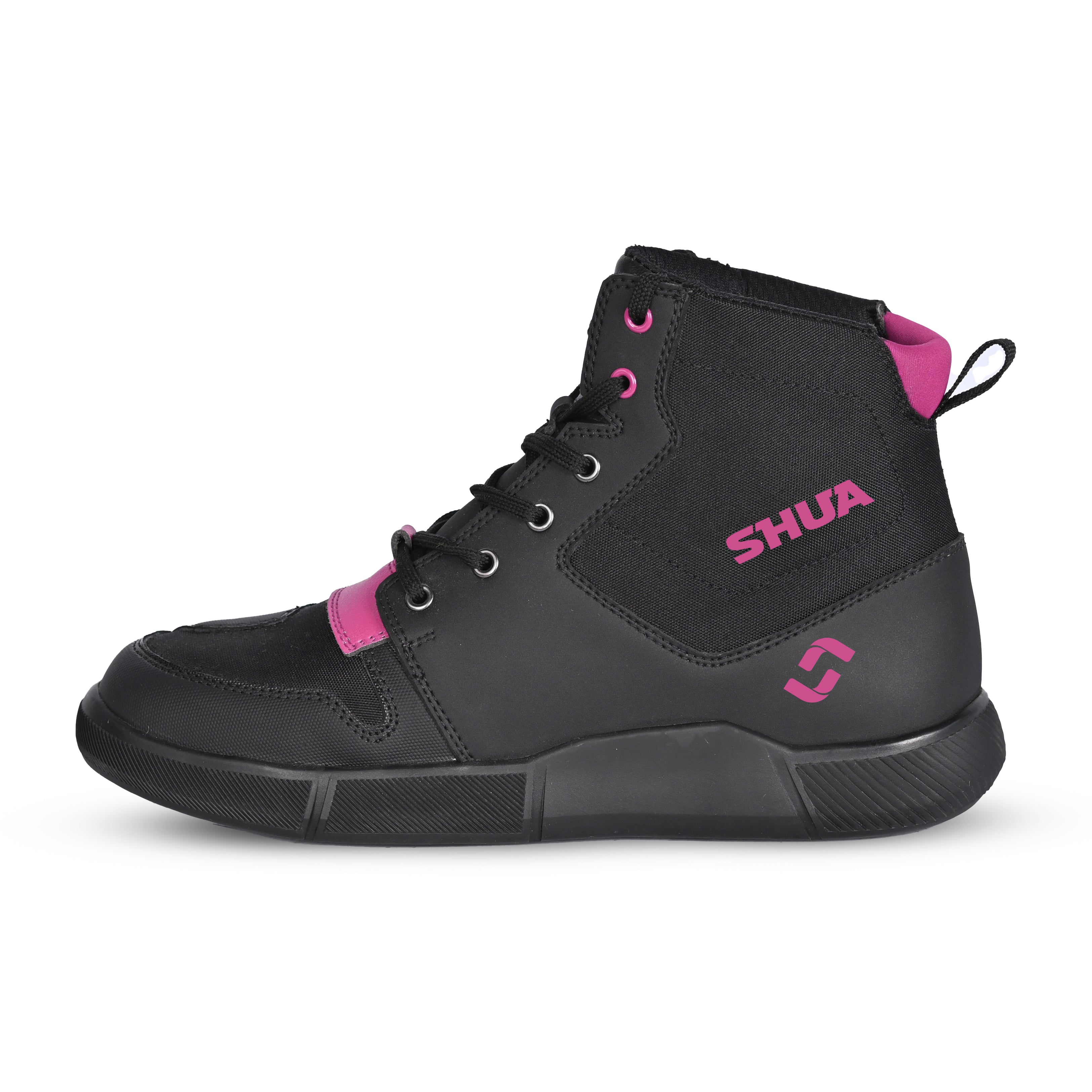 SHUA Oddin Women Urban Motorcycle Boots Black Fuchsia