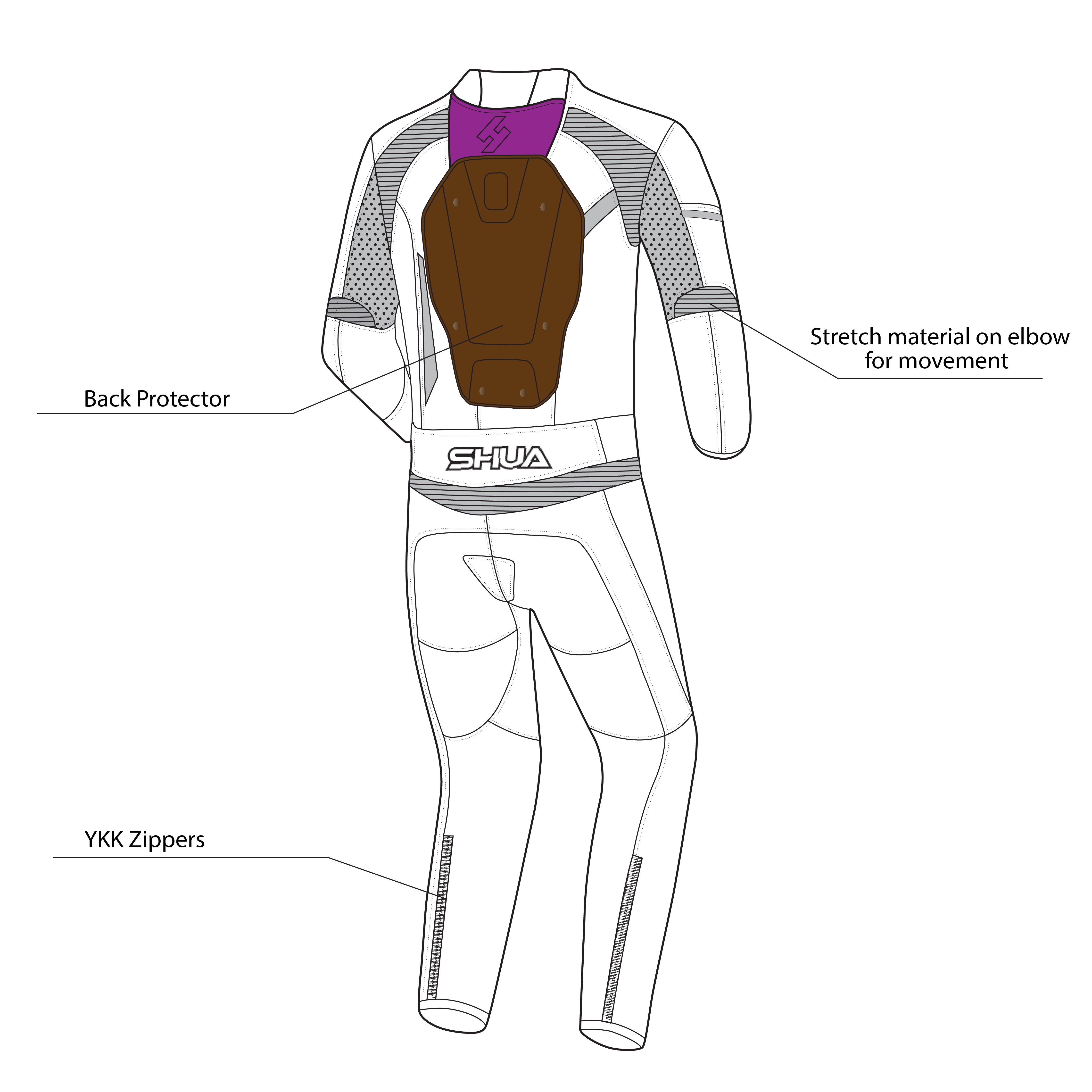 SHUA Infinity 2 PC Motorcycle Racing Leather Suit Black Dark Grey