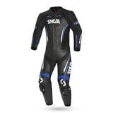 Shua infinity motorcycle leathers black blue front