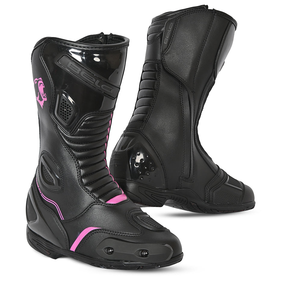bela micro strip lady racing boots black and pink whole view