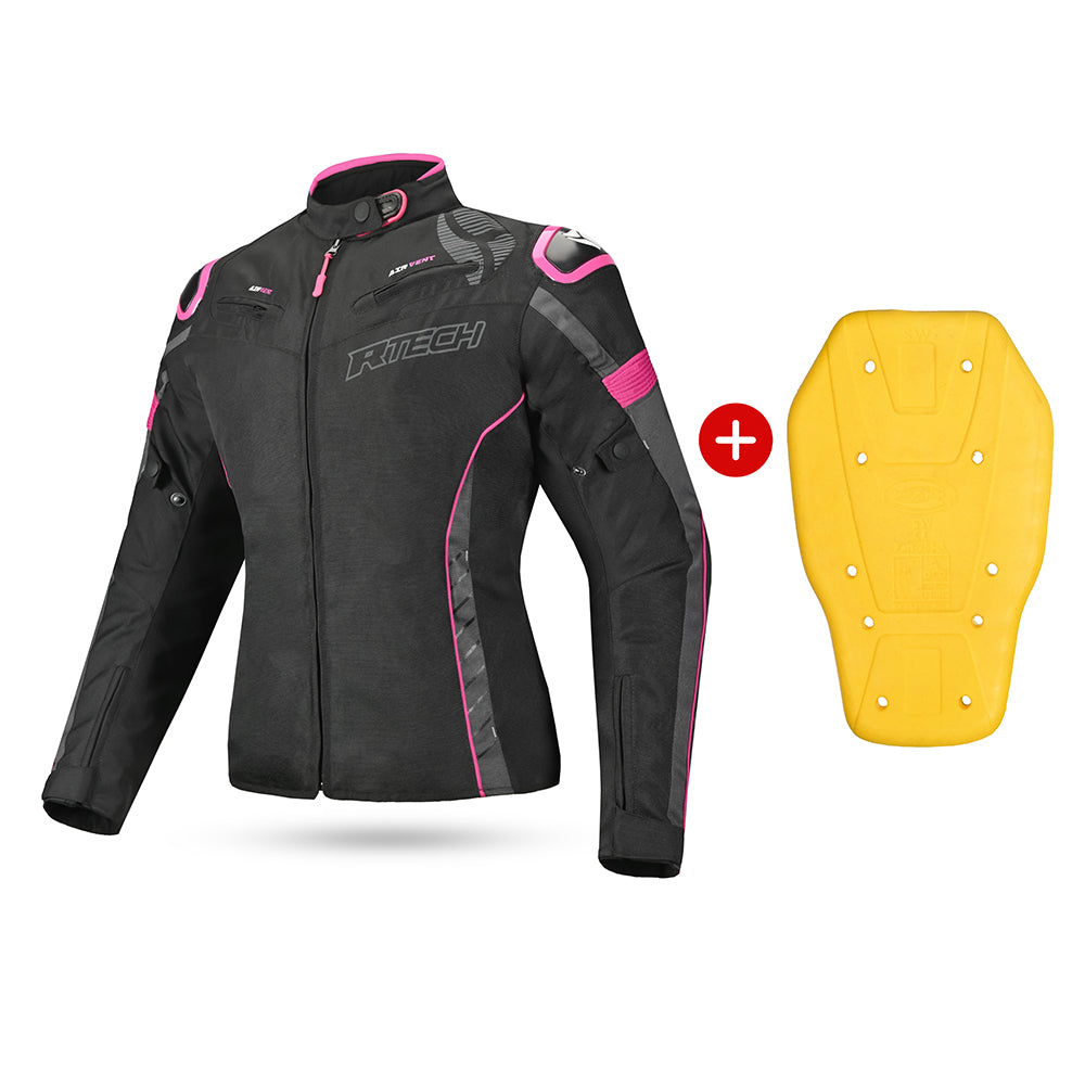 R-Tech Knight Rider Lady Short - Motorcycle Racing Jacket - Black Dark Grey Fuschia 