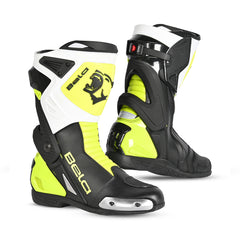 BELA - Turbo Track Racing Motorcycle Boots - Black White Yellow Flour - DELIVERY WITHIN 8 WEEKS 
