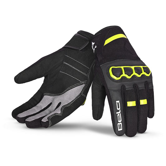 BELA Tracker Motorbike Gloves UK Black Yellow Flouro 