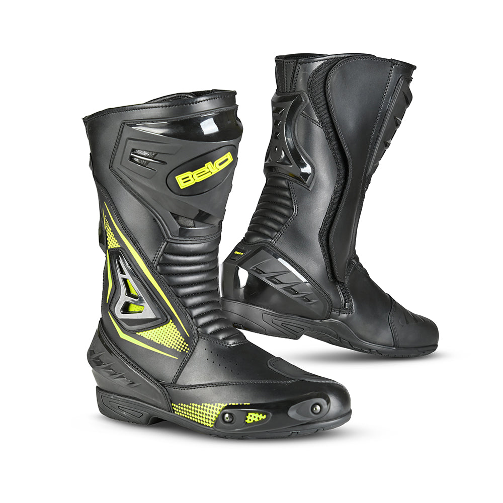 BELA Master Man Motorcycle Racing Boots Black Yellow Flouro